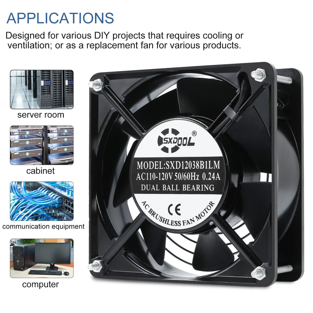 SXDOOL SXD12038B1LM Computer CPU with Switch Power Cord Fan Replacement